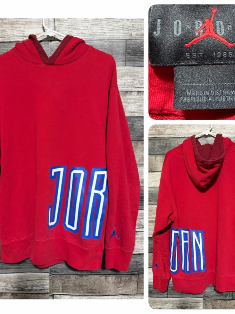 Jordan Air Jordan Hoodie Sweatshirt Men’s L Red Blue Pullover Pockets